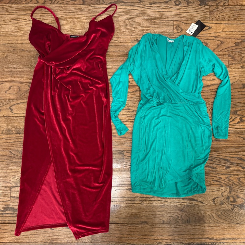 Velvet Red Midi Dress Sisi Green Wrap Dress Ribbed Red Dress NWT Bundle Size L